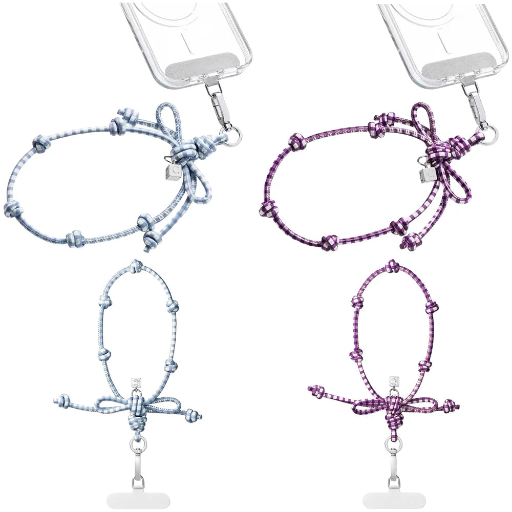 Purple Blue Plaid Rope Knot Phone Charm Accessories for Galaxy for IPhone 13 14 15 16 17 18 Pro Max Case Quake