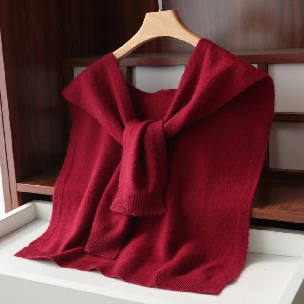 Fashion Knitted Design Knitted Shawl Knotted Solid Color Fake Collar Neck Guard Thin Shoulder Scarf Women Quake Red