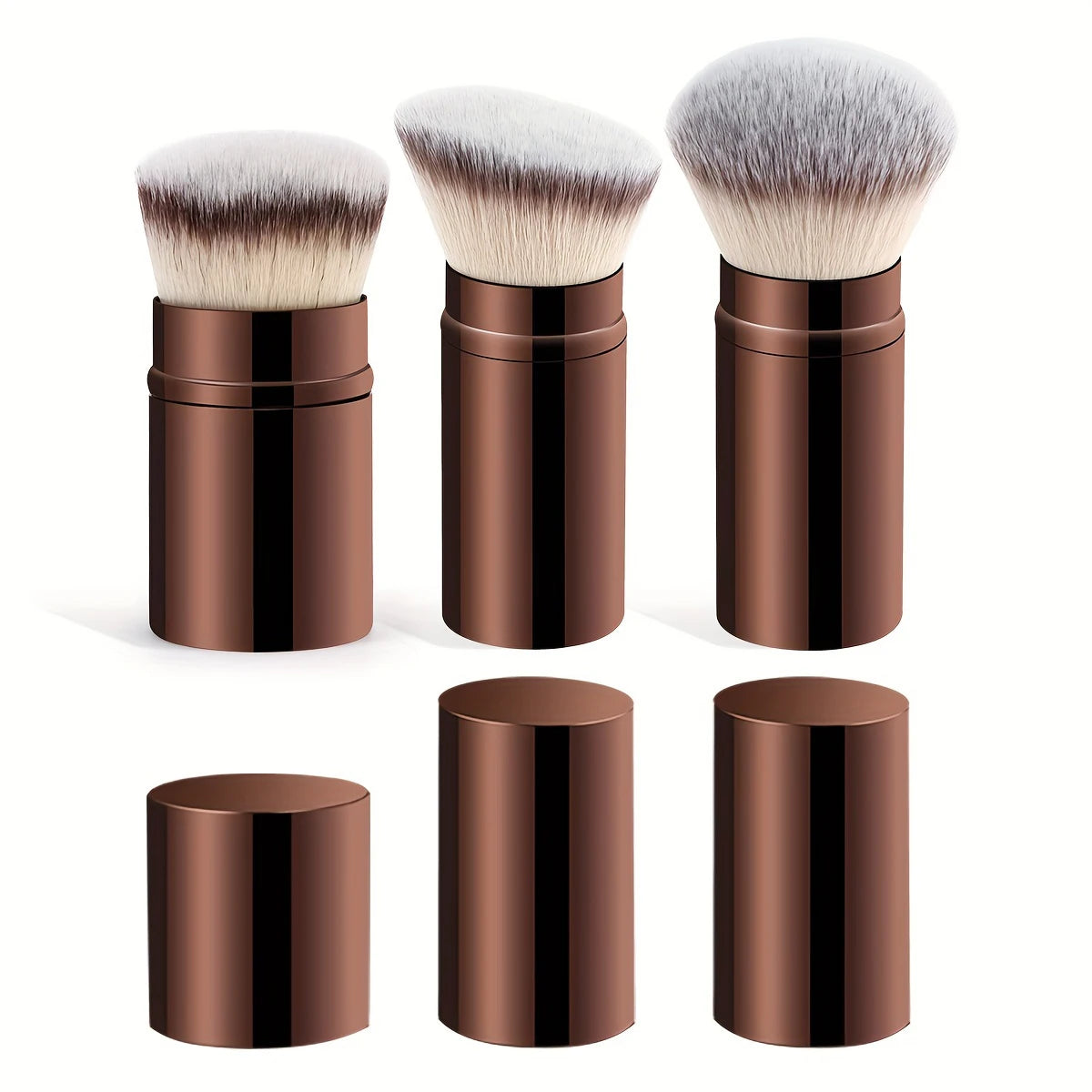 3pcs Professional Extendable Face Makeup Brushes, Blush Powder Foundation Brushes, Synthetic Soft Brushes For Liquid Cosmetics Quake