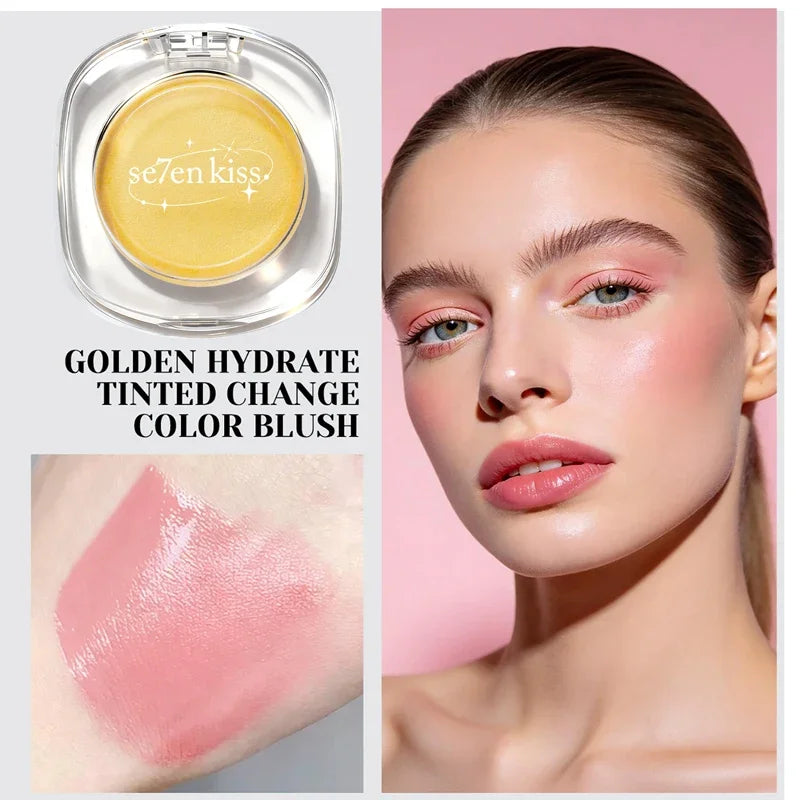 Se7enkiss Gold Color Changing Blush Powder pH Sensitive Shimmer Face Makeup Natural Glow Cheek Cosmetic Trending Now Quake
