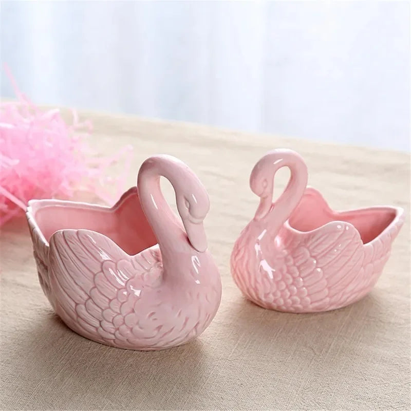 Swan Ceramic Ornaments Decoration Desktop Storage Box Tealight Candles Holder Flower Pot Home Decor Furnishings Quake