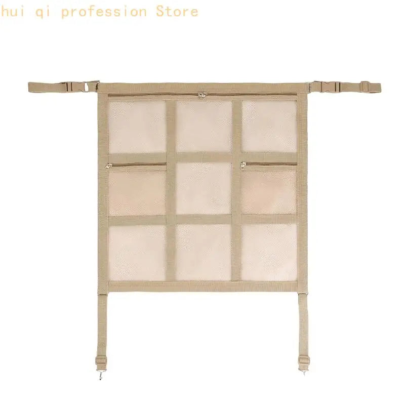 Mesh Dog Divider for Cars with 9 Storage Sections, Top Fasteners, Lower Attachments, 59 x 59cm Panel for Rear Cabin Use H8WE Quake beige1 CN