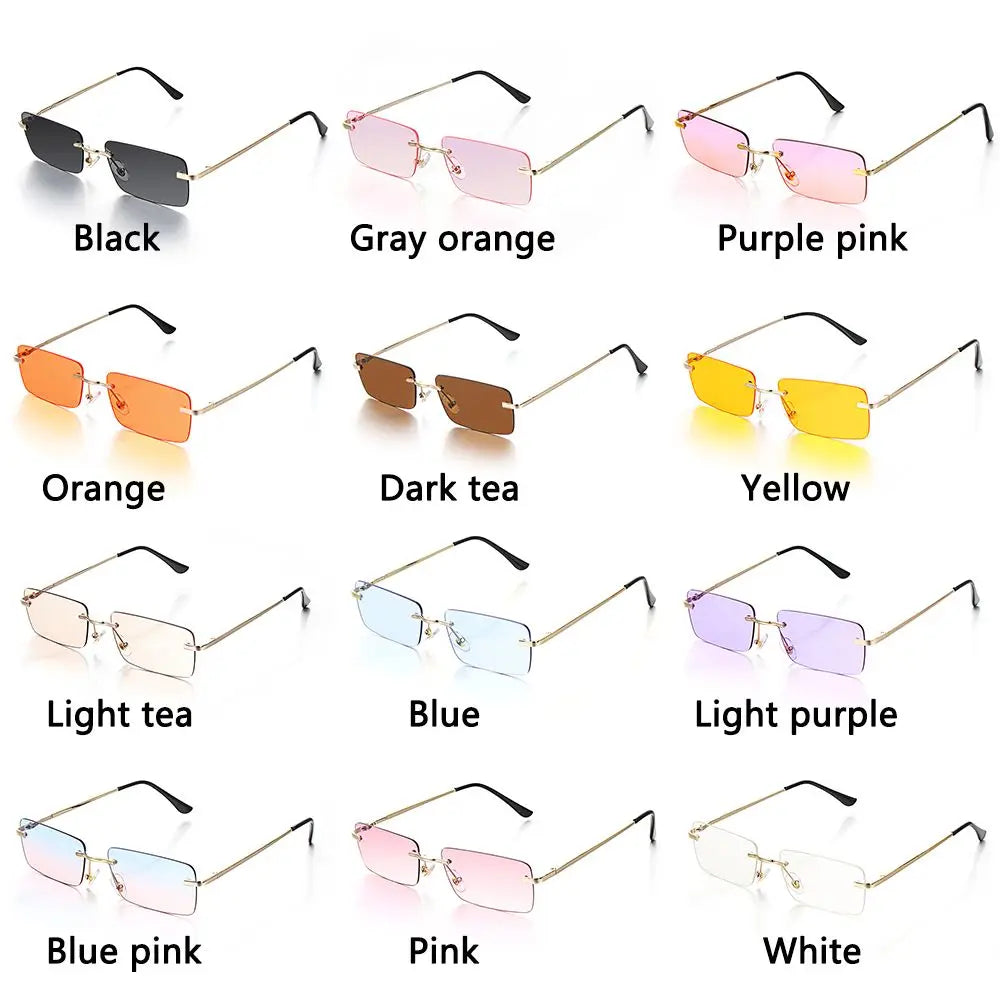 Fashion Rimless Rectangle Sunglasses Women Luxury Design Sun Glasses Ladies Retro Gradient Eyewear Summer UV400 Sun Shades Quake