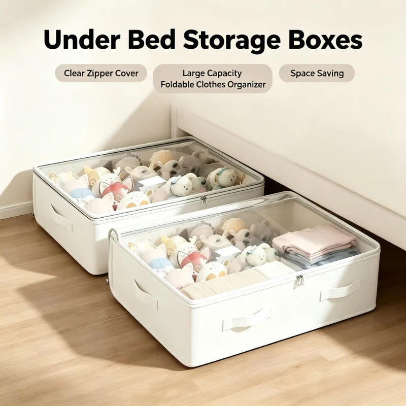 1PC White Visible Foldable Storage Box For Under Bed And Wardrobe Single Pack Tidy Elegant Household Clothes Organizer Quake