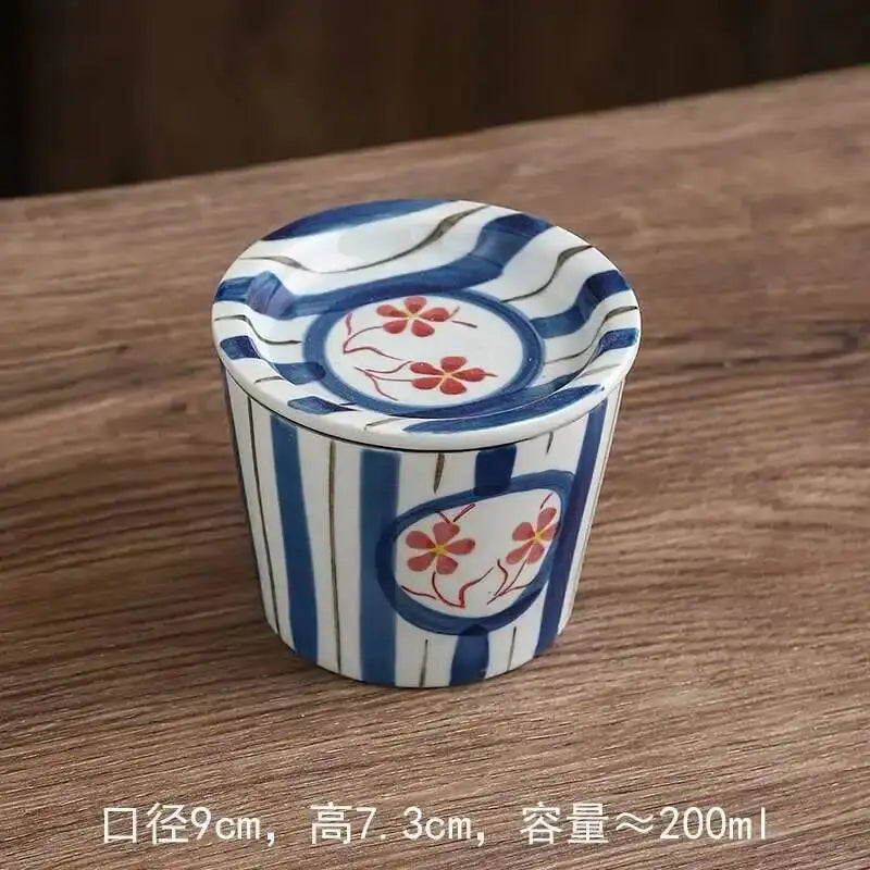 Vintage Ceramic Steamed Egg Cup With Lid Breakfast Steamed Egg Soup Water Separation Stew Cup Dessert Snack Bowl Quake 7