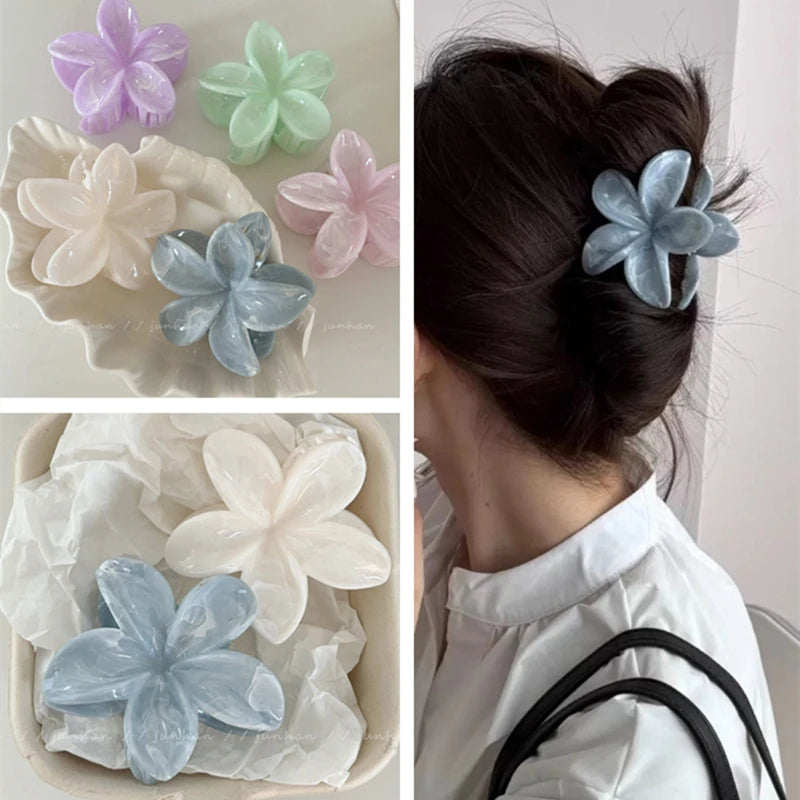 Flower Hair Claws Summer Beach Travel Hair Grab Clip Women Girls Female Fashion Shark Clip Bohemian Styling Barrettes Headwear Quake