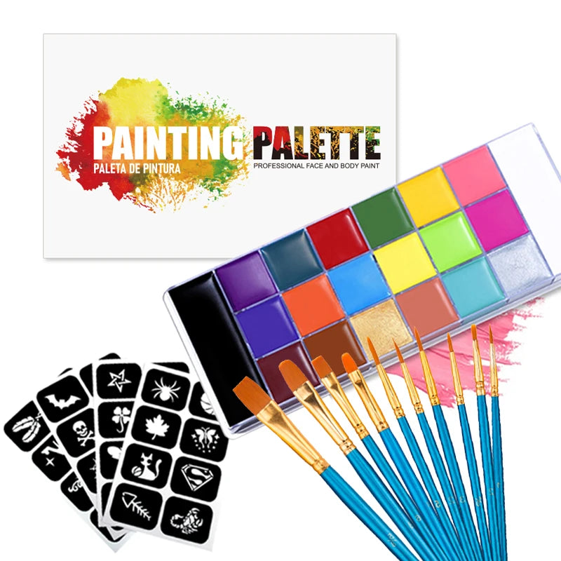 Paint Body Makeup Halloween Face Body Art 20 Color Painting Kit with Brushes Sticker Templates Safe Ingredient Available for Kid Quake 20 color set