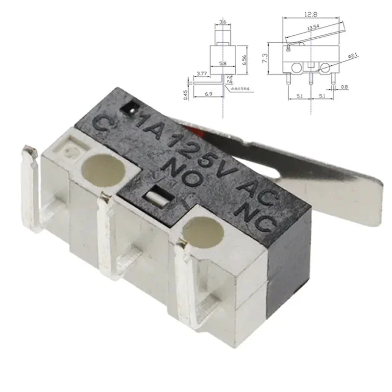 Micro Limit Switch 1A 125V Mouse Switch SPDT 3Pin Momentary Push Button Switch Without Handle/ With Handle/ With Roller Handle Quake BENT FOOT-3 100PCS