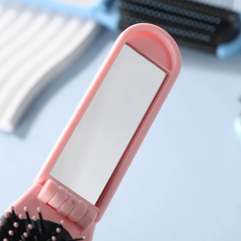 Portable Travel Foldable Comb Anti-static Massage Comb with Mirror Girls Styling Small Folding Brush Special for Real Hair Wigs Quake