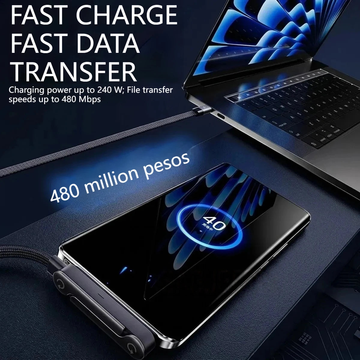 240W Fast Charging Type-C to Type-C Cable with Elbow Foldable Stand Phone Holder for iPhone 17/16/15 Samsung Charger Data Cable Quake