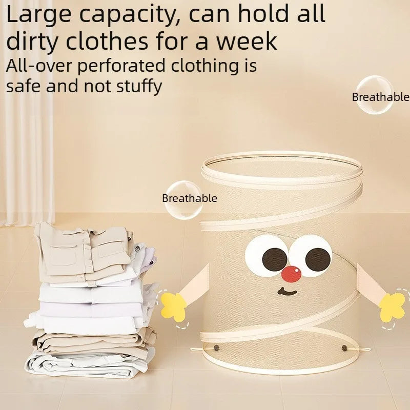 Household High Appearance Round Laundry Basket Large Capacity Drawstring Clothes Storage Bin Home Daily Sundries Organizer Quake