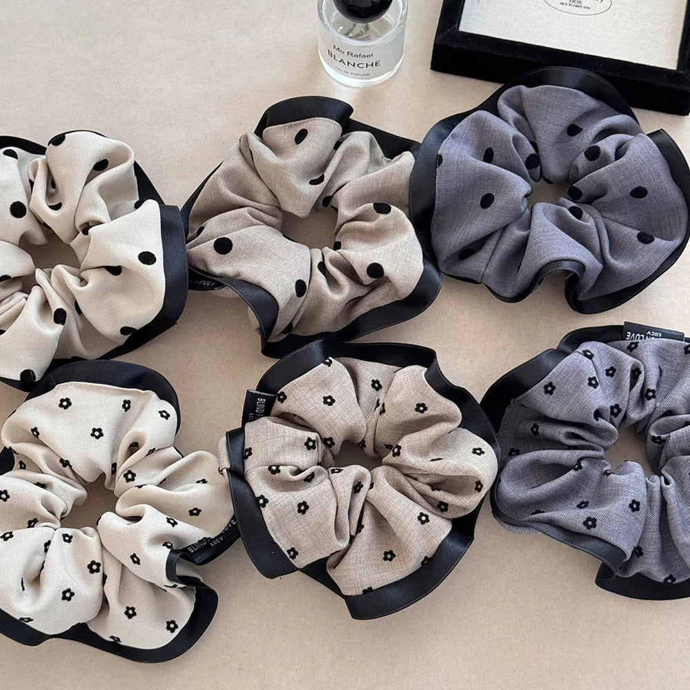 Women Scrunchies Polka Dot Elegant Ruffle Hair Ties Girls Ponytail Holder Elastic Rubber Bands Hair Style Accessories Headwear Quake