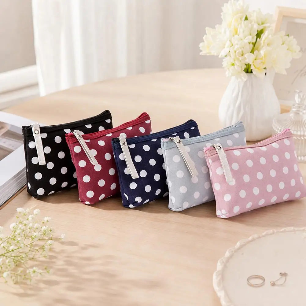 Portable Small Cute Polka Dot Canvas Makeup Bag for Women Girls Simple Travel Lipsticks Organizer Cosmetic Pouch with Zipper Quake