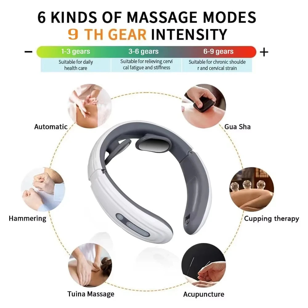 Electric Neck Massager 6-Mode 9-Speed Massager Muscle Relaxation Battery Neck Massager Tool Relax Cervical Neck Protector Quake