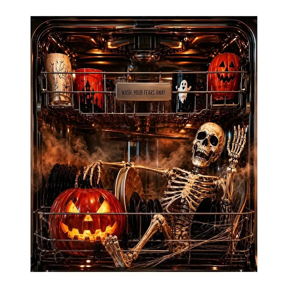 Halloween Dishwasher Magnetic Cover Full Magnet Waterproof Kitchen Appliance Protector for Refrigerator Washing Machine Quake B