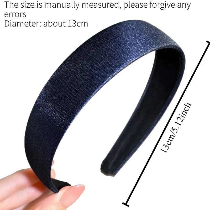 American Retro Navy Satin Wide Headband Handmade College Style Hair Hoop Sweet Versatile Hair Accessory for Teen Women Quake