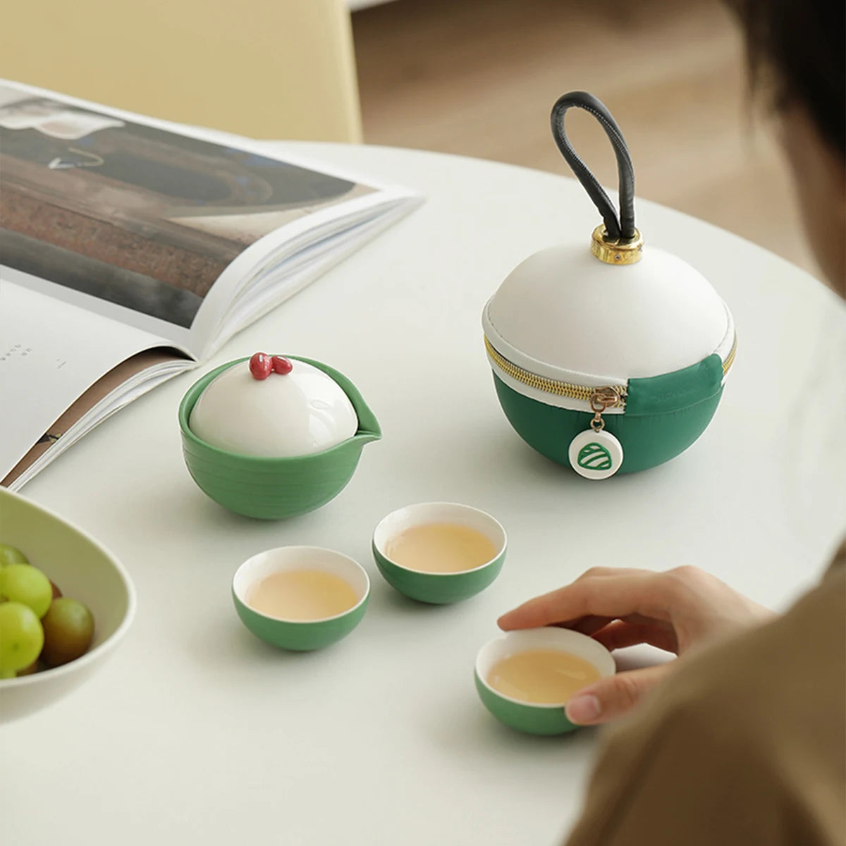 1Set Portable Travel Tea Set Outdoor Camping Quick Cup Creative Simple Single Person Teapot Zongzi‑Shaped Tea Drinking Kit Quake
