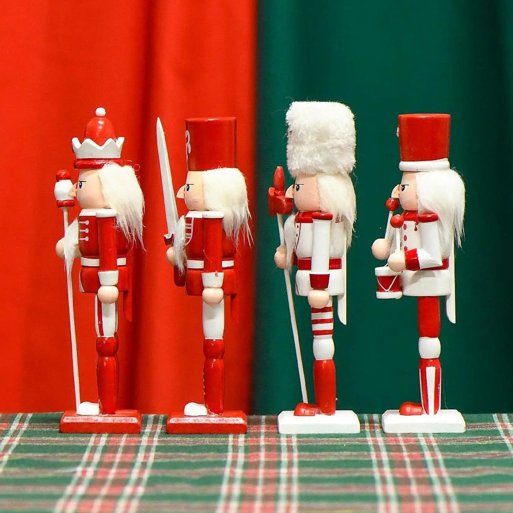 4Pcs Nutcracker Figurines Desk Centerpiece Photo Props Christmas Nutcracker for Party Favors Home Festive Fireplace Quake