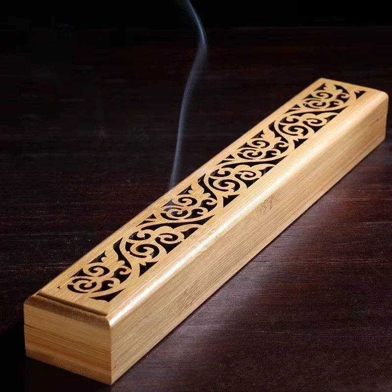 1pc Natural Bamboo Incense Burner with Laying Plate - Aromatherapy Wooden Box for Incense Storage and Burning Quake
