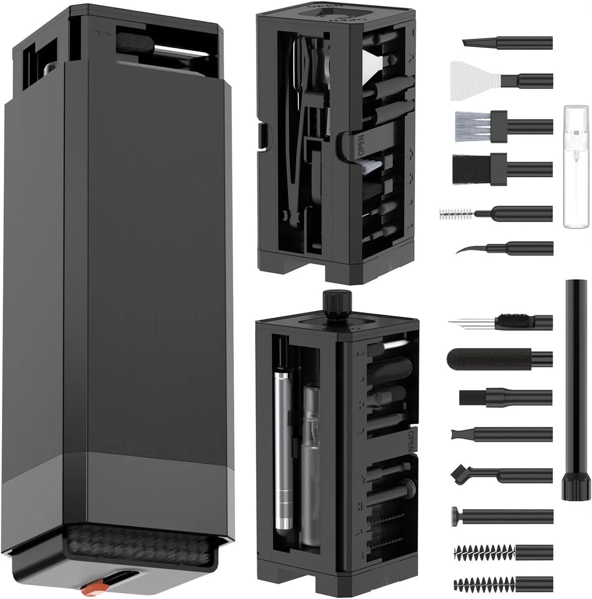 Professional 32-in-1 Electronics Cleaning Tools Set – for iPhone Port, AirPods Case, Bluetooth Earbuds, PC Keyboard, Laptop Quake black