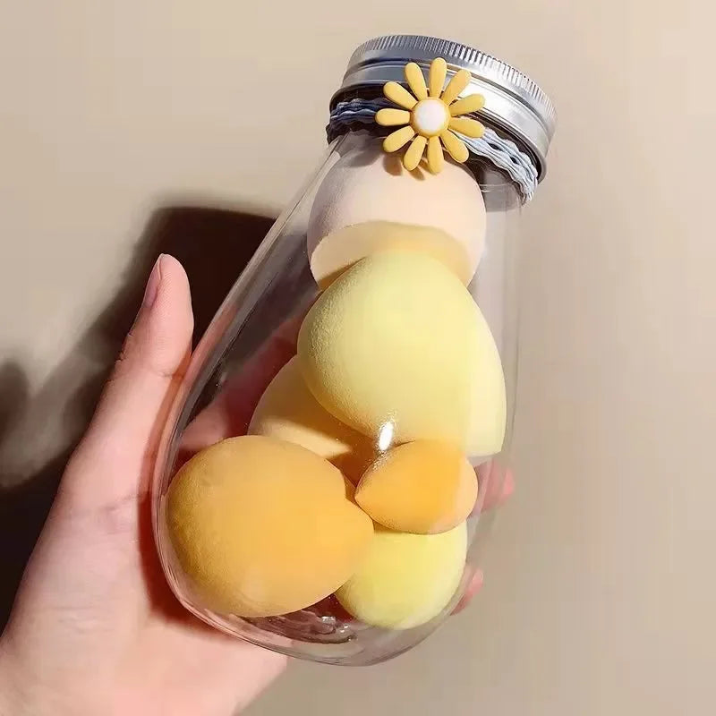 Beauty Egg with Box Makeup Sponge Puff Set Face Powder Foundation Cream Cosmetic Sponges Powder Compact Puff Beauty Makeup Tools Quake 6pcs yellow bottle