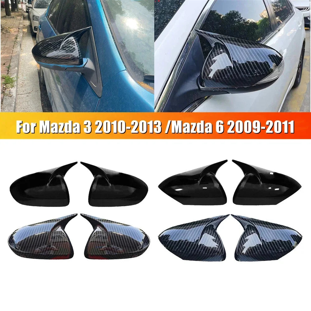 For Mazda 3 2010-2013 6 2009-2011 Rearview Side Mirror Cover Wing Cap Car Exterior Door Rear View Case Trim Carbon Fiber Look Quake