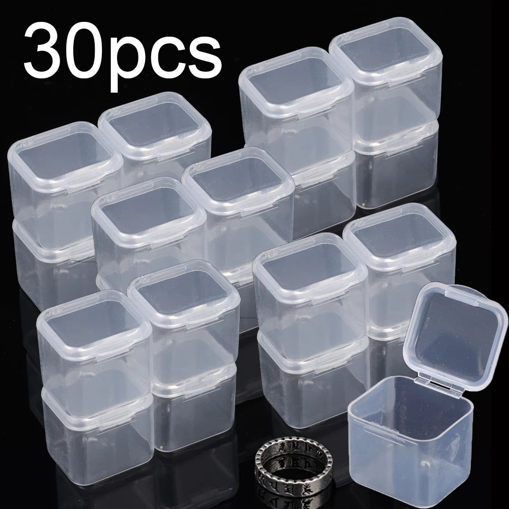 30/1Pcs Transparent Mini Storage Box Portable Square Jewelry Container for Earrings Rings Bead Dustproof Waterproof Storage Box Quake