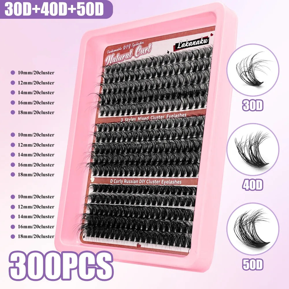 9-16mm Length False Eyelashes Natural Look Wispy Style DIY Lash Extension Kit Fluffy Clusters Volume Fans Fake Eyelash Quake 30D-40D-50D-5D-