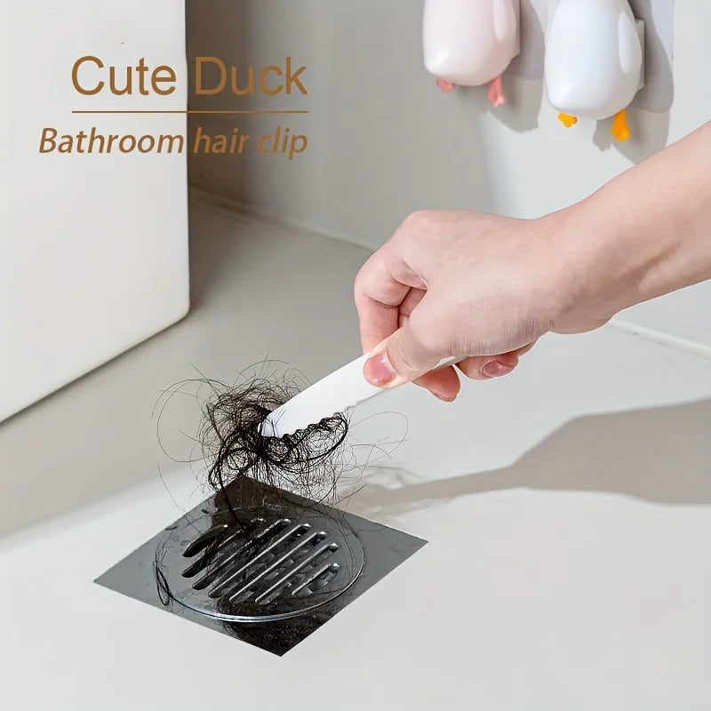 2-in-1 Cute Duck Shaped Double-head Design Cleaning Clip Dust Stain Removal Shovel - Bathroom Cleaner Tool With Drainage Hole Quake