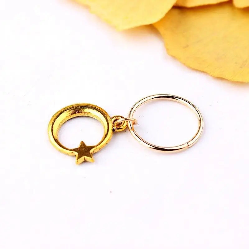 5 Pcs/set Hair Braid Dreadlocks Bead Gold Silver Shell Stars Moon Hair Rings African Braids Metal Pendant Decorative Accessories Quake NO.4 5pcs