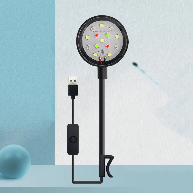Aquarium Light With Adapter LED Clip On Fish Tank Light, Small Full Spectrum USB Light 360° Rotation Lighting Quake Black