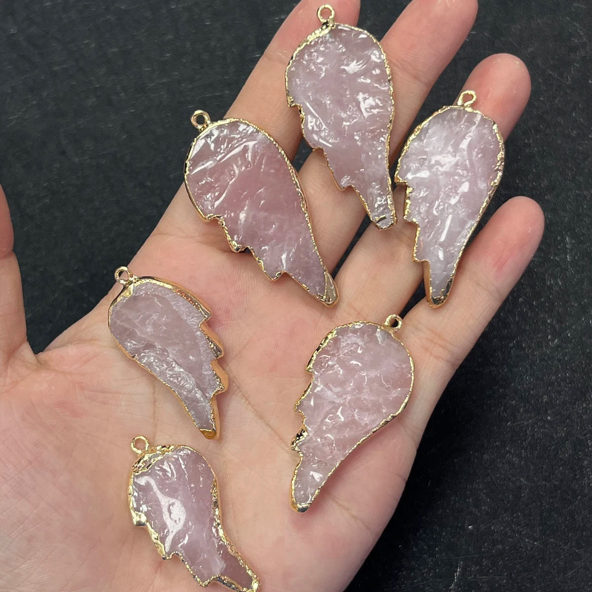 2Pcs New Style Necklace Pendant Natural Stone Rose Quartz Wing-Shaped Pendant for Jewelry Making DIY Beacelet Earrings Accessory Quake