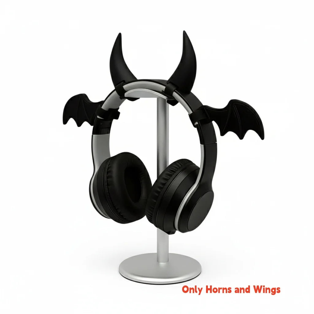1Set 3D Devil Horns and Wing Headphone Decorations,Cool Devil Horns and Wing Headset Decor Frosted Texture for Any Headphones Quake