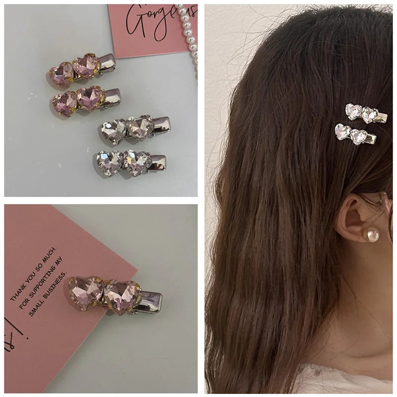 Rhinestone Love Heart Hairpins Y2K Pink Women Girls Sweet Cool Barrettes Women Korean Fashion Hiphop Hair Clip Style Accessories Quake