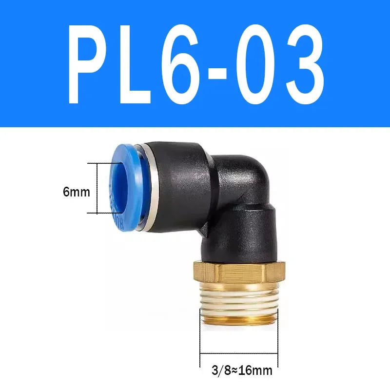 2Pcs PL Pneumatic Quick Connector Threaded Elbow PL6-01/8-02/8-04/10-02/12-03 Hose Air Fitting Quake PL6-03 2pcs BLUE