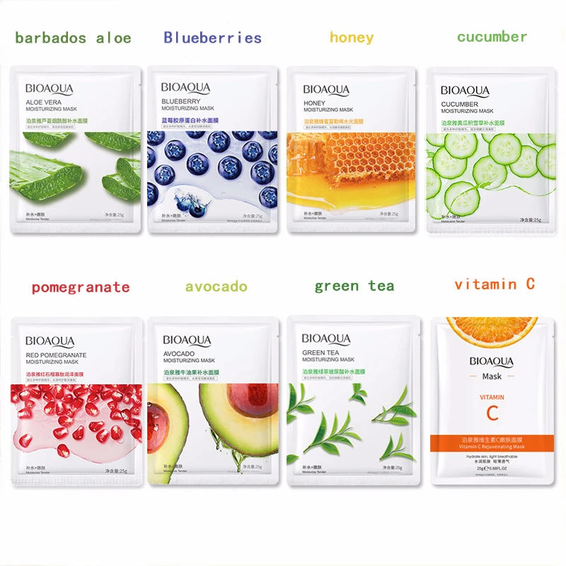 BIOAQUA Pomegranate Facial Mask Improved Drying Moisturizing Aloe Shrinking Pore Honey Moisturizing Cucumber Facial Mask Quake