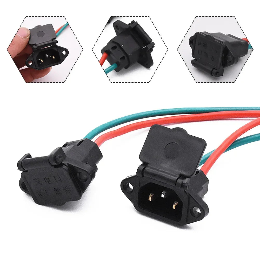 1x E-bike Plug Socket Charger Electric Scooter Vehicle Charging Socket E-bike Car Plug Cable Wire Connector Three Hole Socket Quake Default Title