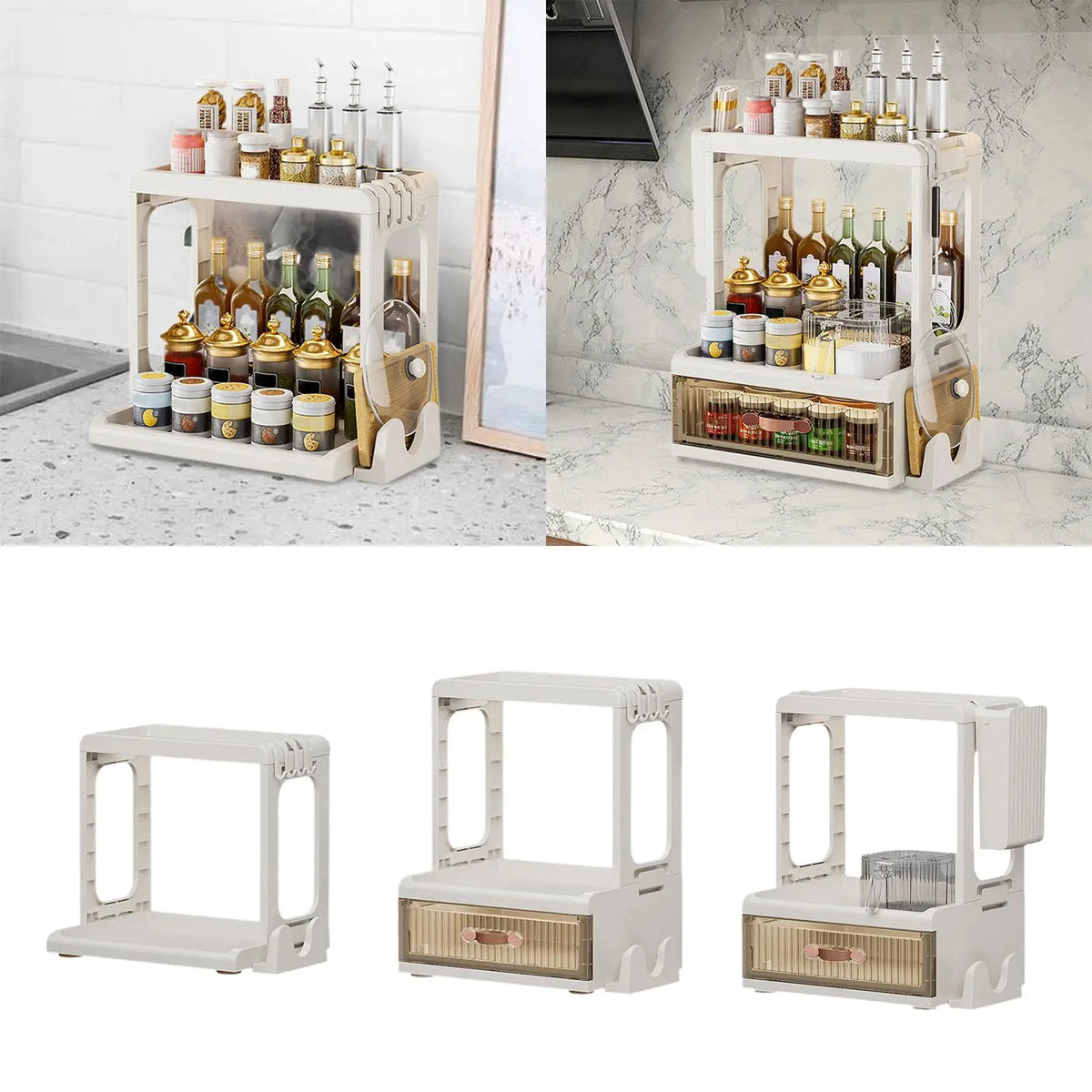 Kitchen Condiment Organizer Freestanding Multipurpose with Condiment Box Space-saving Spice Shelf for Pantry Desktop Domestic Quake