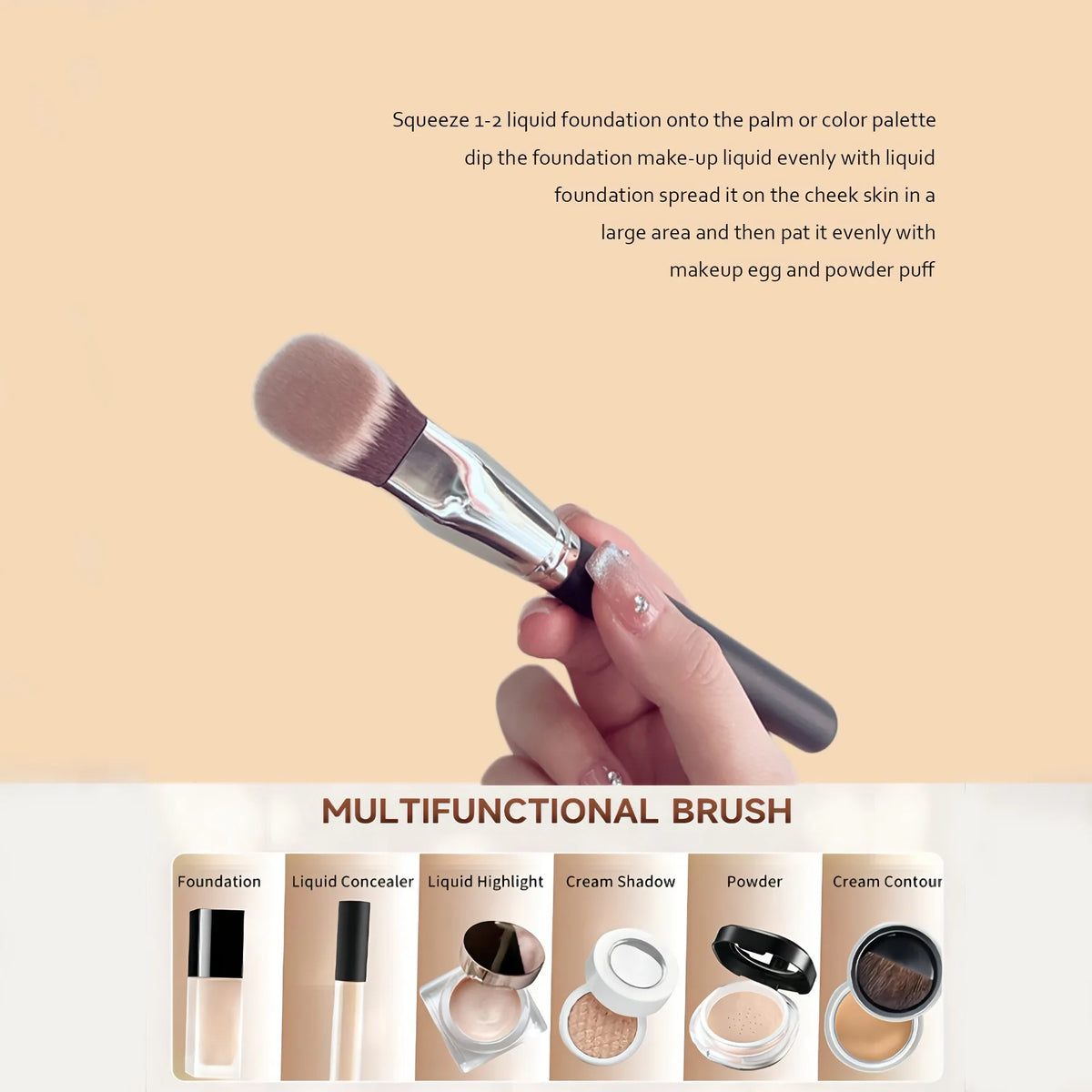 Multifunctional Angled Head Foundation Brush Square Tube Flat Head Design Soft Contour Blush Bronzer Makeup Brush for Face Cosme Quake