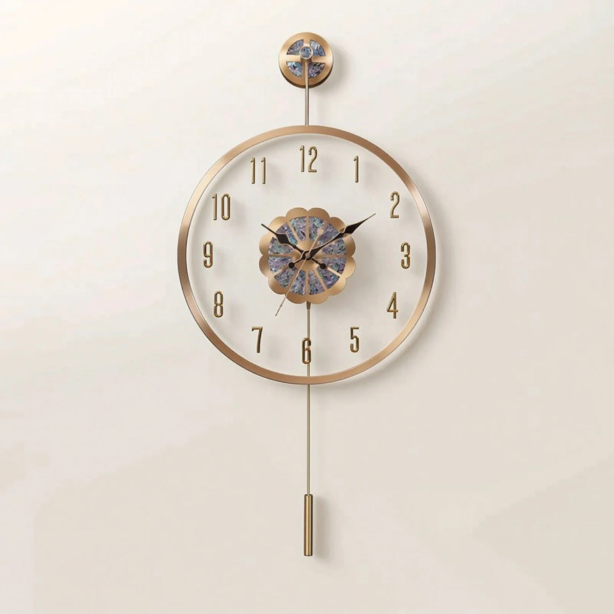 Battery Operated Wall Clock Non-Ticking Wall Clock with Pendulum Quiet Easy to Read for Decorators, Living Room, Hallway Quake