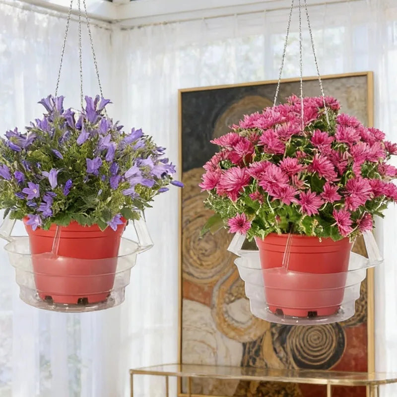8/10/12inch Clear Round Plastic Indoor Outdoor Hanging Basket Drip Base Hanging Plant Tray with Built in Hook Gardening Pot Tray Quake