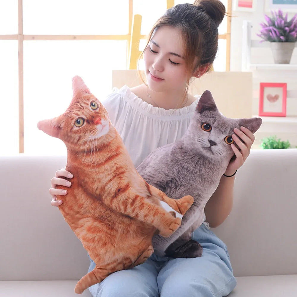 Plush Realistic 3D Cat Doll Cartoon Soft Simulation Cat Plushie Pillow Kawaii Stuffed Plush Animals Toy Cushion for Kids Girls Quake