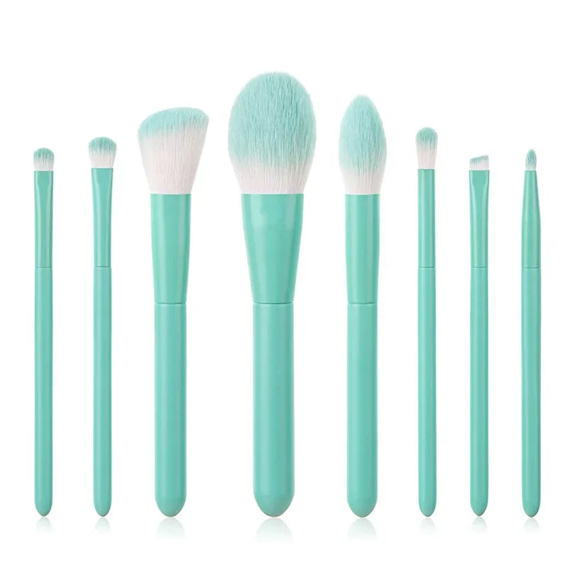 8PCS Portable Makeup Brushes Set Face Eye Lip Eye Shadow Eyebrow Comb Eyelash Spoolies Foundation Powder Brush Tools Cosmetic Quake Sky blue