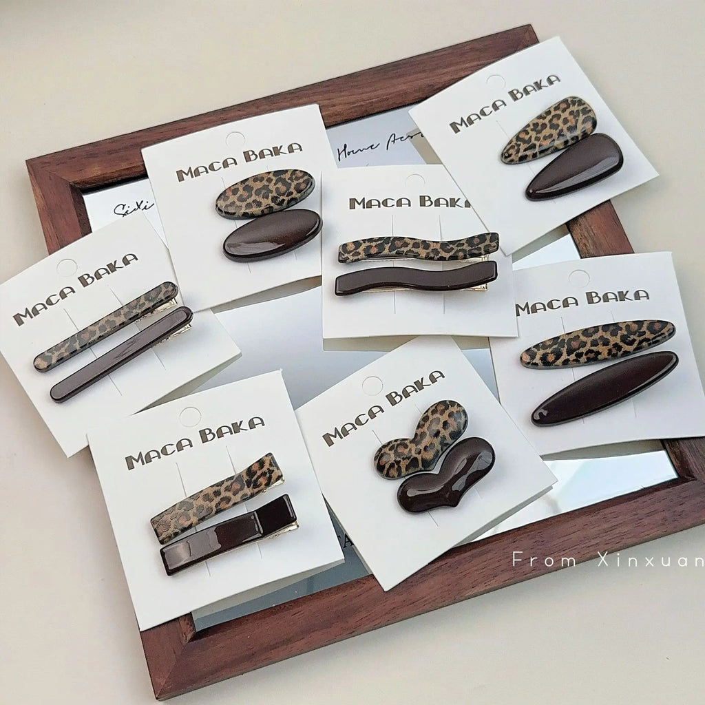 Korean Leopard Print Coffee Color Hair Clips Retro Texture Bangs Hairpins Sweet Spicy Girls Duckbill Clip Bangs Clips Hairpins Quake