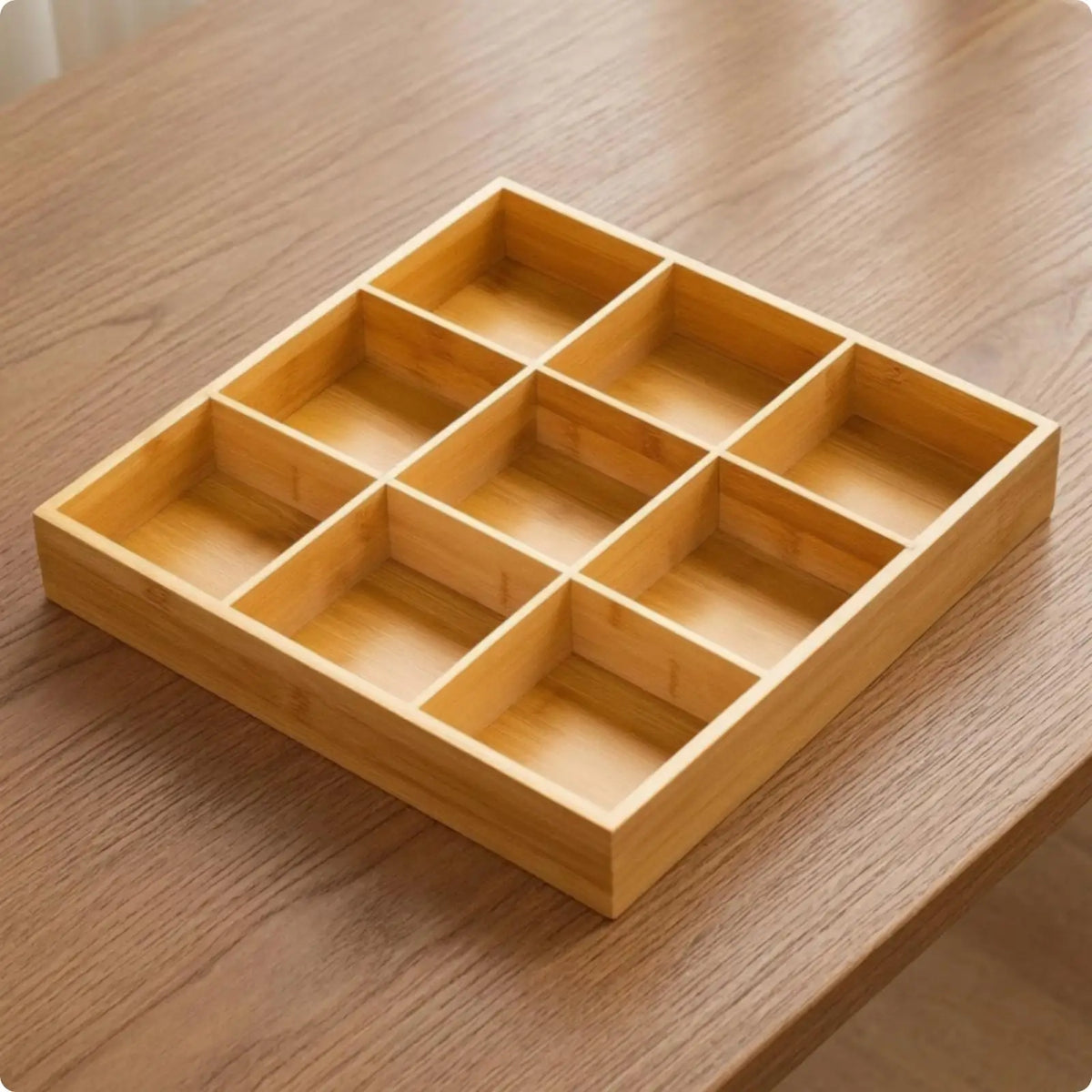 Bamboo Rectangular Serving Tray with Compartments for Candy Nuts and Dried Fruits Versatile Table Decor Tray Quake Commercial3grid