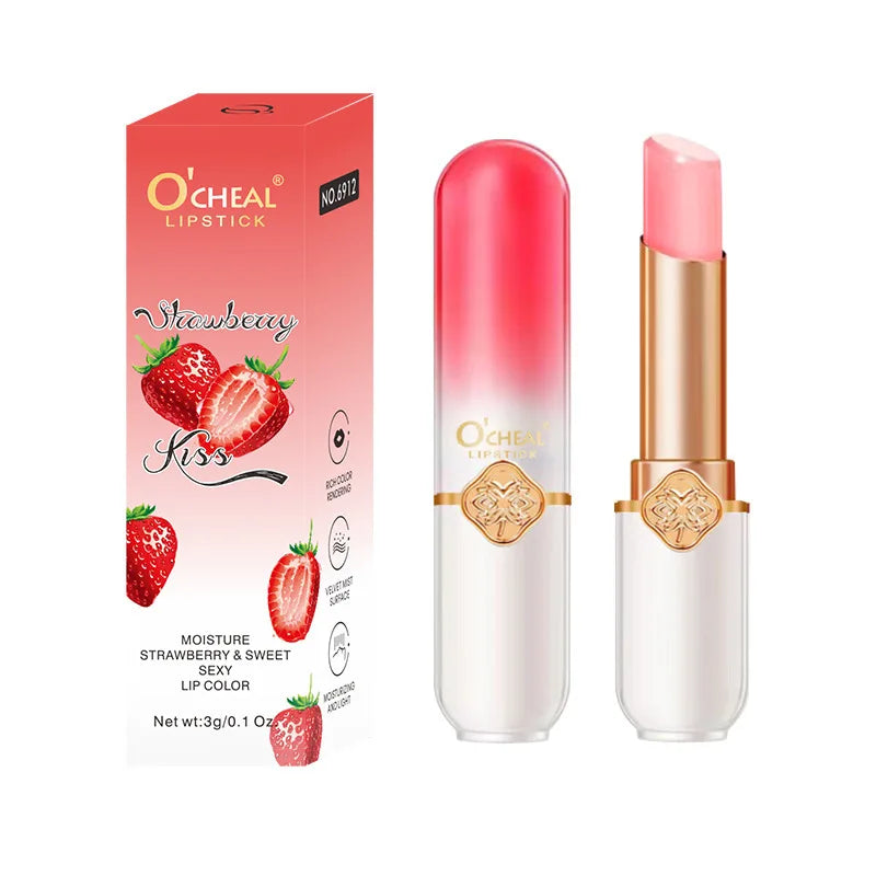 Twist Up Solid Lipstick Stick Moisturizing Pink Shine Glossy Long Lasting Smooth Lip Color Crayon Party Festival Daily Makeup Quake 6912-Strawberry