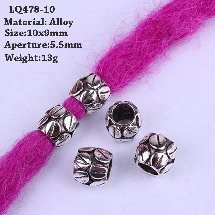 5 Pcs Hair Braids Reggae Dirty Braid Decorative Beads Styling Tools Silver Gold Dread Dreadlock Beads Rings for Hair Accessories Quake LQ478-10