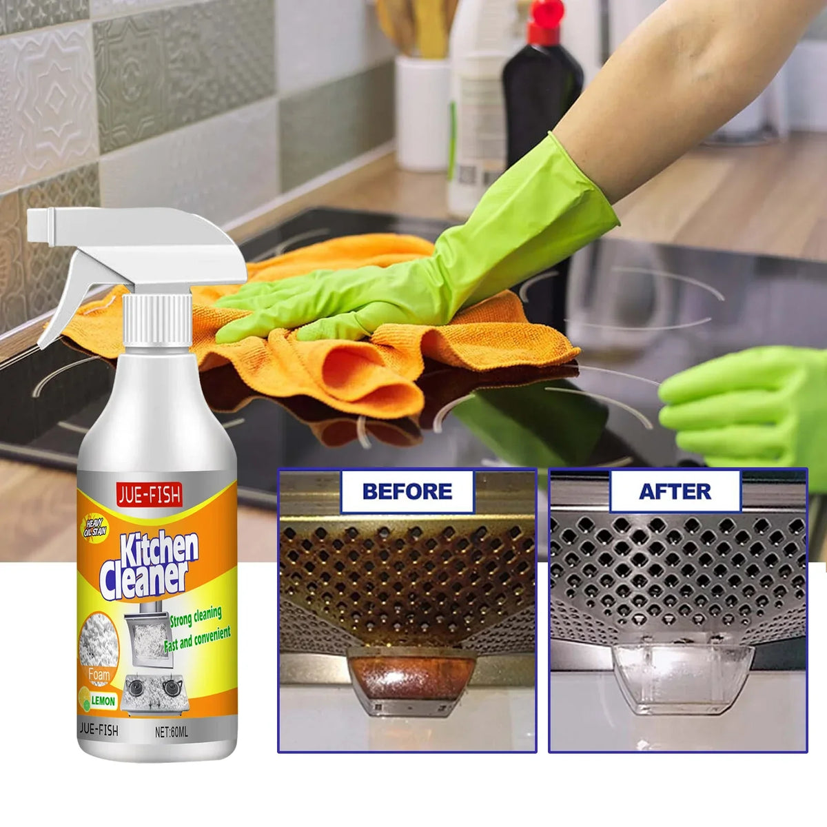 Kitchen Grease Foam Cleaner Powerful Heavy Oil Stain Remover Grills Ovens Grease Cleaner Household Dirt Cleaning Bubble Spray Quake 60ml
