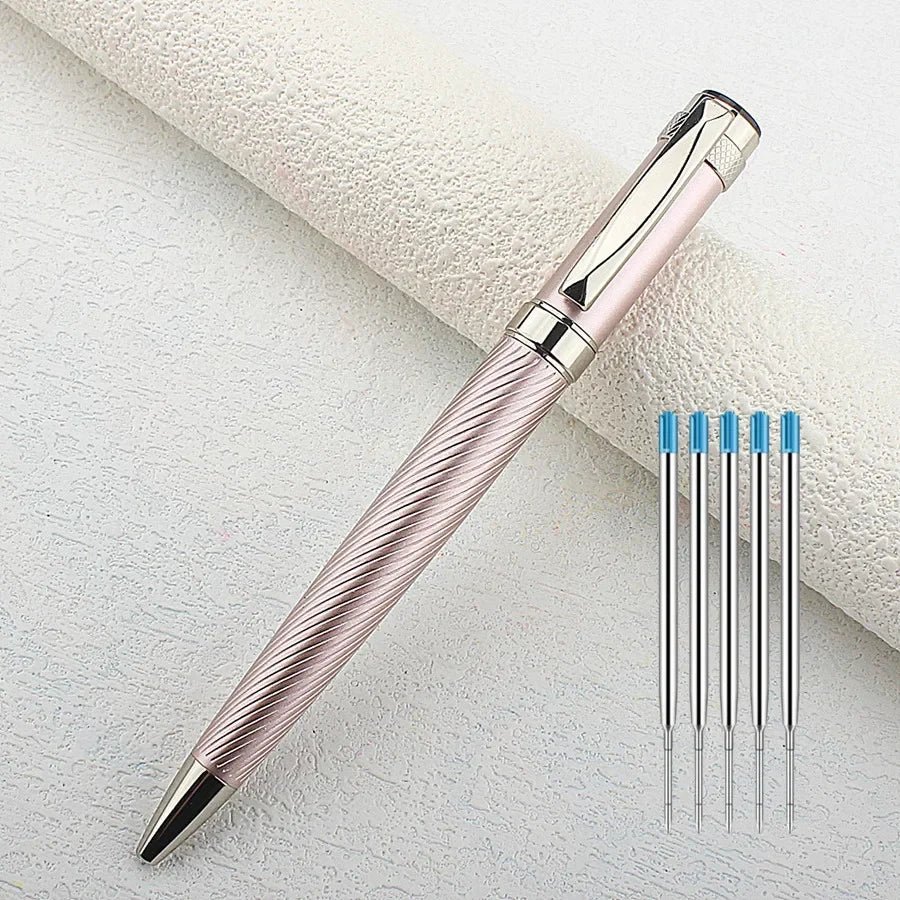 Luxury Rollerball Pens, Stainless Rose Pink Curved Lines Roller Ball Pen for Men Women, School, Office, Executive, Business Quake 2003-2