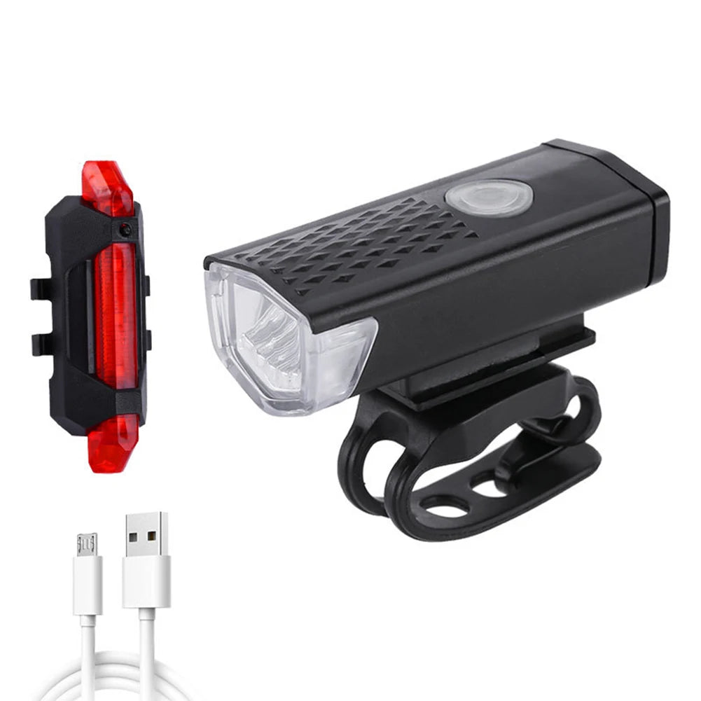 USB Rechargeable Bicycle Front Light 300 Lumens Headlight With Tail Light Set Multiple Modes 1200mAh Battery Cycling Quake